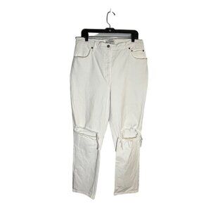 Abercrombie and Fitch The 90's Straight Ultra High Rise Destroyed Jeans White 33